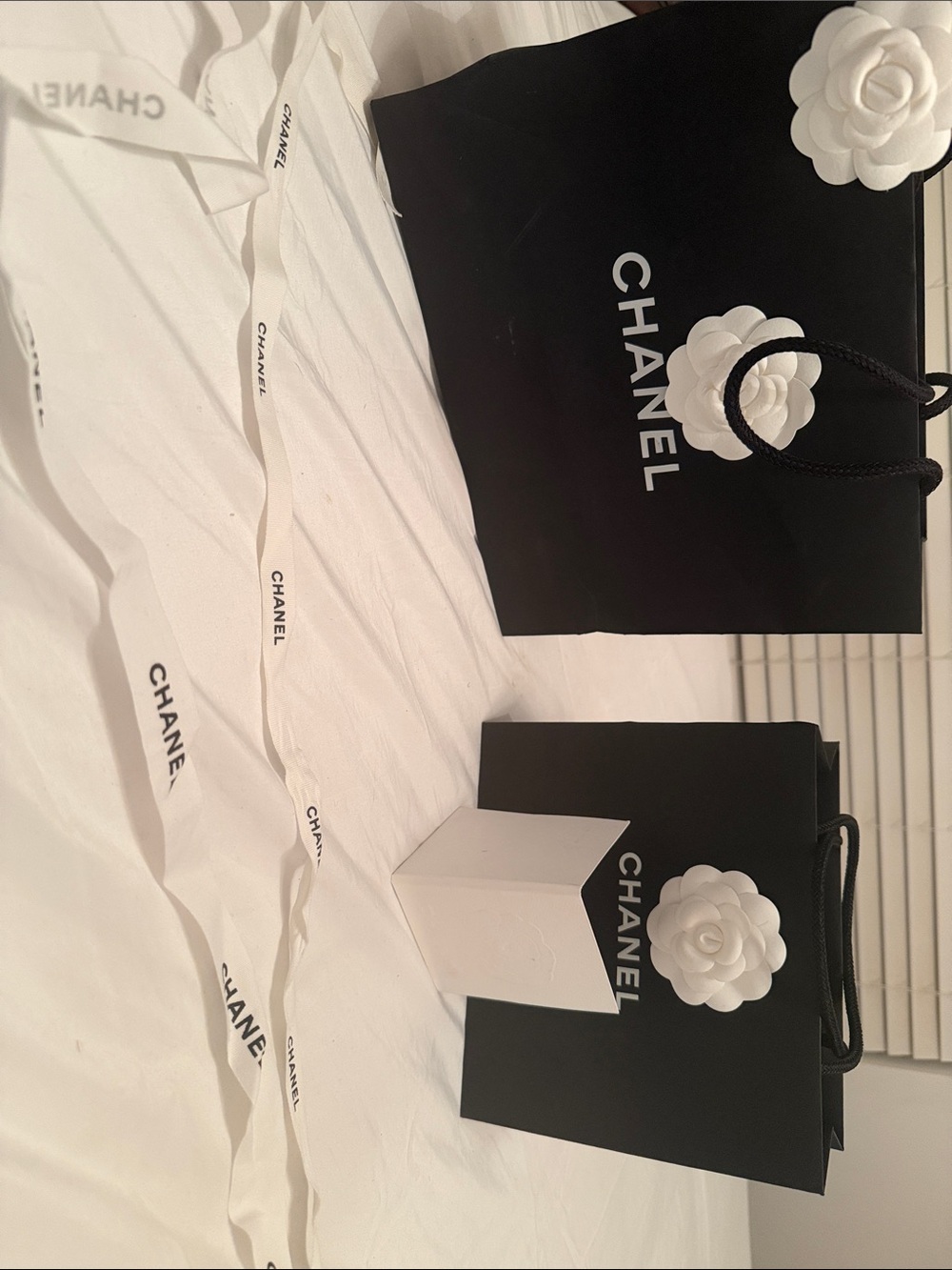 CHANEL Black and White Branded Bags with Camellia Accents + bows small & medium